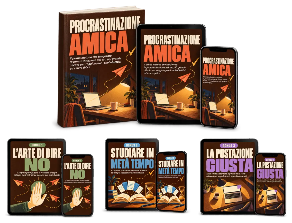 Procrastinazione Amica + i 3 bonus, mockup completo